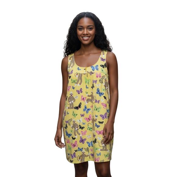 Nick & Nora Sock Monkey Butterfly Yellow Nightgown Sleep Shirt Size Small - Picture 9 of 9
